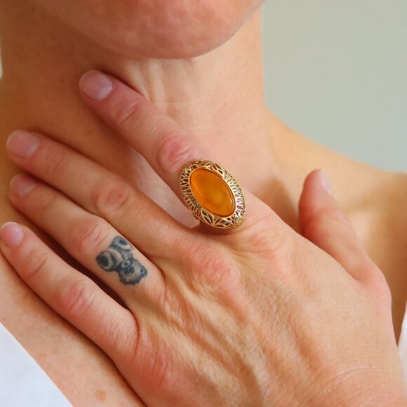 Baltic Honey Amber Ring in 14k Gold Plated Sterling Silver - Picture 6 of 6
